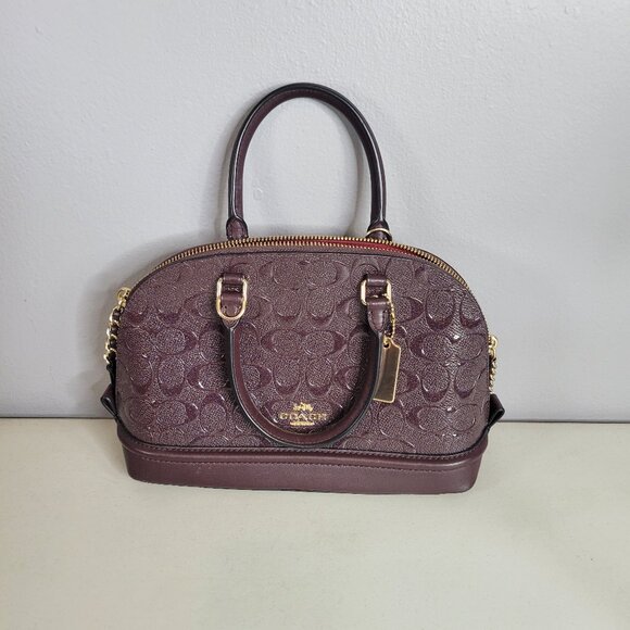 Coach Sierra Satchel In Signature Debossed Patent Leather Gold Oxblood - Picture 1 of 11